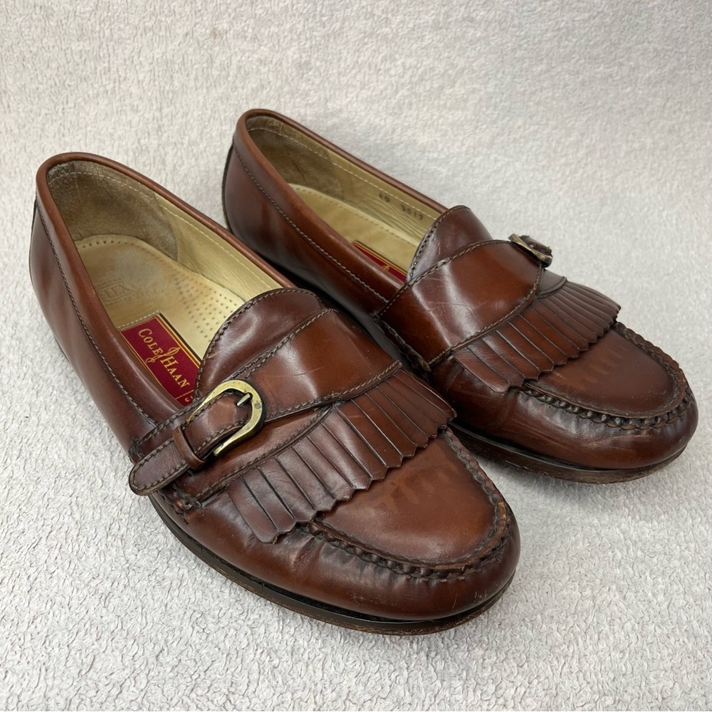 Cole Haan Kiltie Fringe Leather Loafers Men’s 10 Brown Classic Business Casual